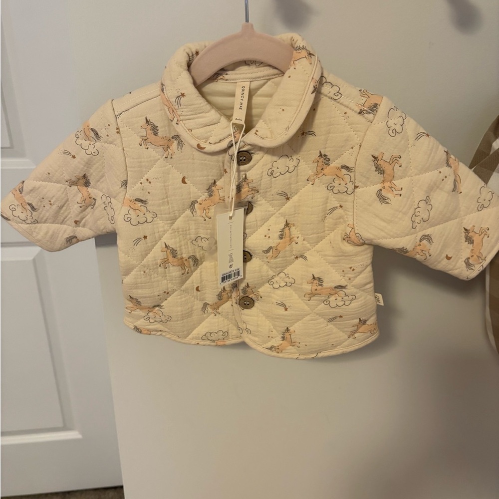 NWT Quincy Mae Cream Quilted Baby Unicorn 🦄 Jacket